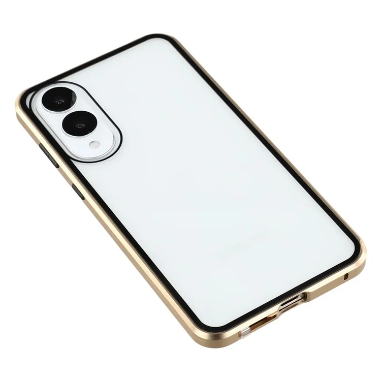 Für Samsung Galaxy S25 Edge Hülle mit Sichtschutz-Handyschutzhülle aus gehärtetem Glas Metall-Handycover mit magnetischem Verschluss - Gold