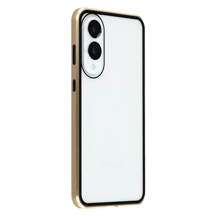 Für Samsung Galaxy S25 Edge Hülle mit Sichtschutz-Handyschutzhülle aus gehärtetem Glas Metall-Handycover mit magnetischem Verschluss - Gold