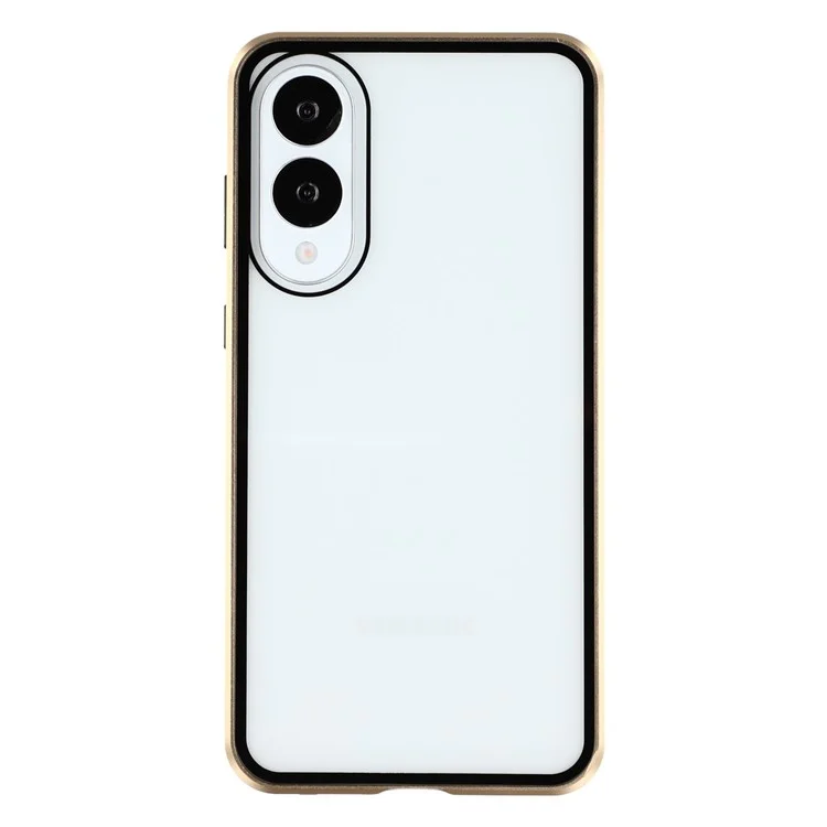Für Samsung Galaxy S25 Edge Hülle mit Sichtschutz-Handyschutzhülle aus gehärtetem Glas Metall-Handycover mit magnetischem Verschluss - Gold