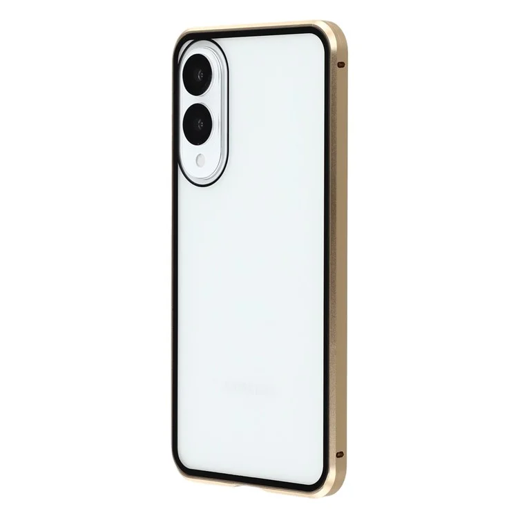 Für Samsung Galaxy S25 Edge Hülle mit Sichtschutz-Handyschutzhülle aus gehärtetem Glas Metall-Handycover mit magnetischem Verschluss - Gold