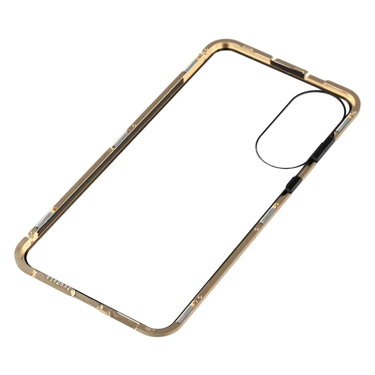 Für Samsung Galaxy S25 Edge Hülle mit Sichtschutz-Handyschutzhülle aus gehärtetem Glas Metall-Handycover mit magnetischem Verschluss - Gold