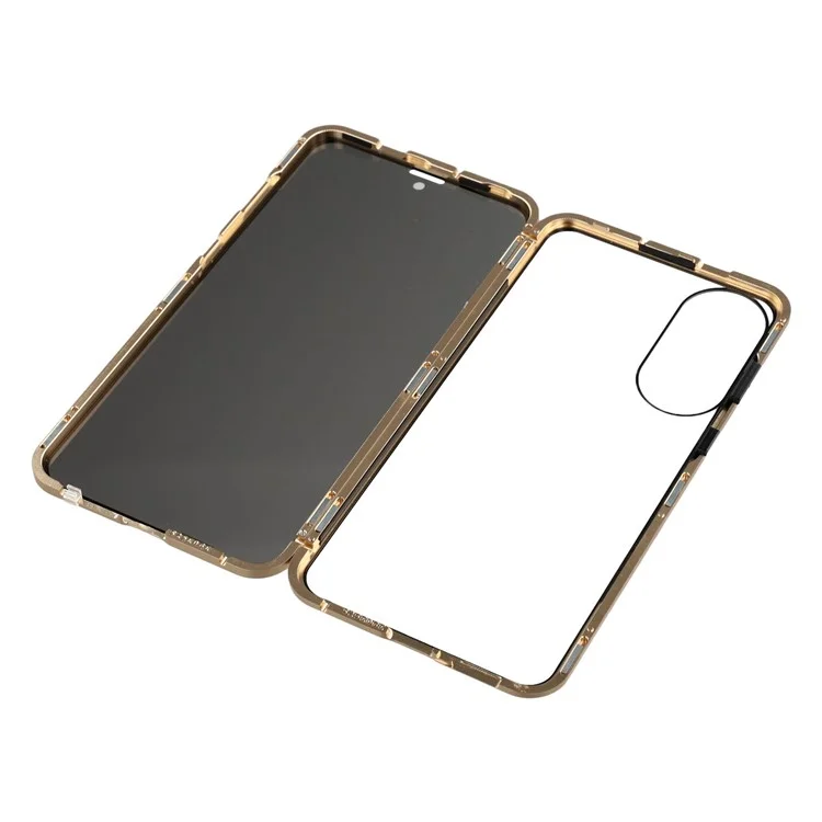 Für Samsung Galaxy S25 Edge Hülle mit Sichtschutz-Handyschutzhülle aus gehärtetem Glas Metall-Handycover mit magnetischem Verschluss - Gold