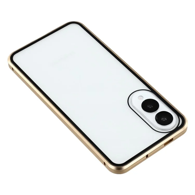 Für Samsung Galaxy S25 Edge Hülle mit Sichtschutz-Handyschutzhülle aus gehärtetem Glas Metall-Handycover mit magnetischem Verschluss - Gold