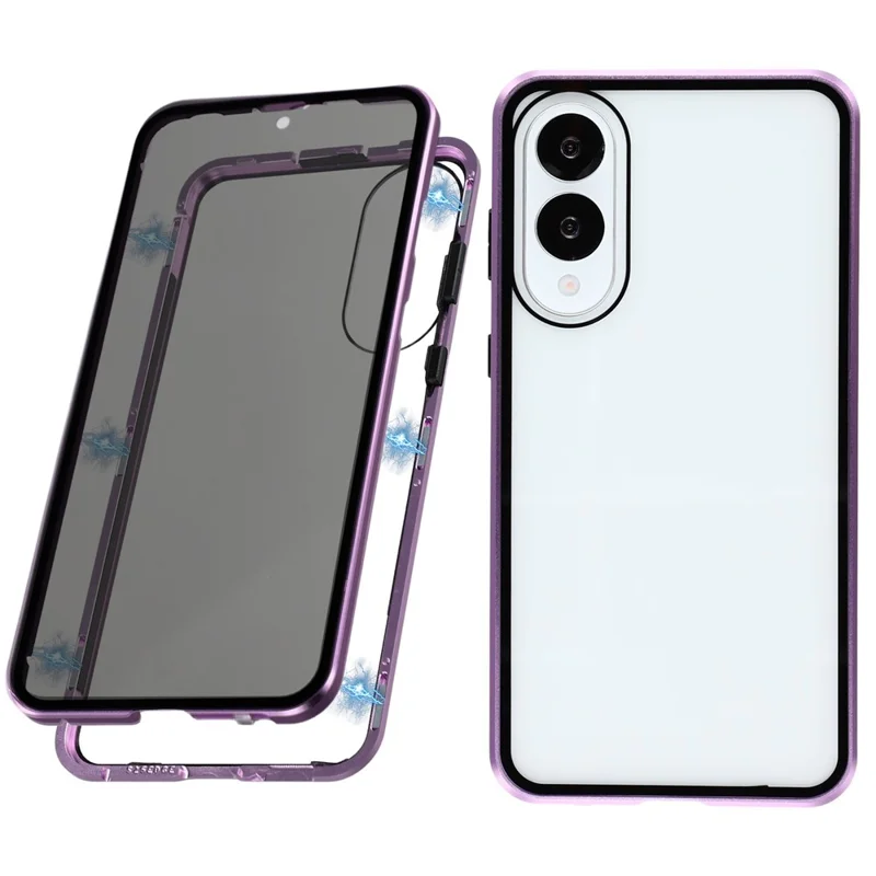 For Samsung Galaxy S25 Edge Case with Anti-Spy Screen Protector Tempered Glass Metal Phone Cover Magnetic Clasp - Purple