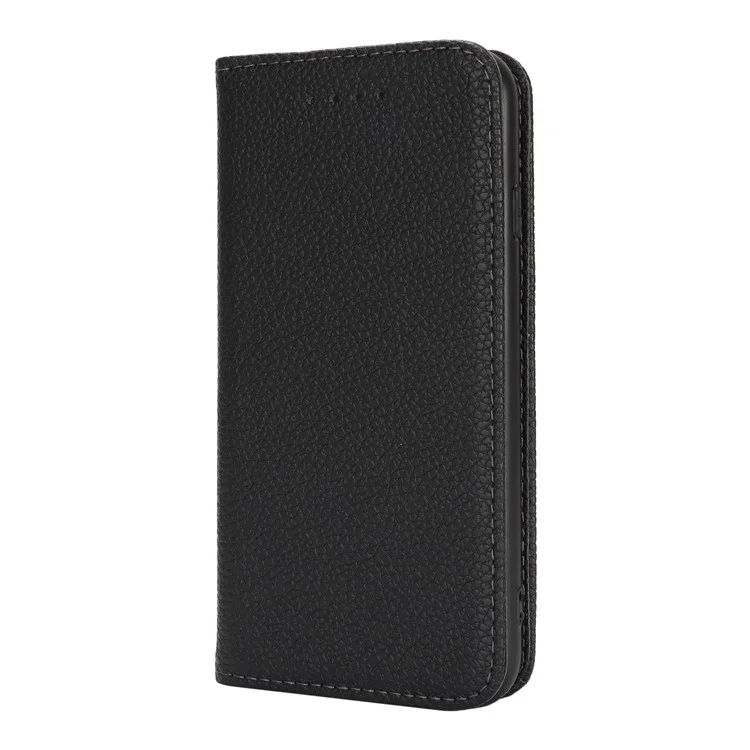 Stand Case for iPhone SE (2022) / (2020) / 8 / 7 Litchi Texture Leather Flip Phone Cover with Strap / Wallet - Black