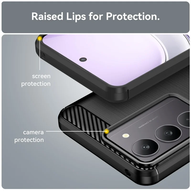 For Realme C75 4G / V60 Pro 5G / C75x Case Protective Phone Cover Carbon Fiber Texture Brushed - Black
