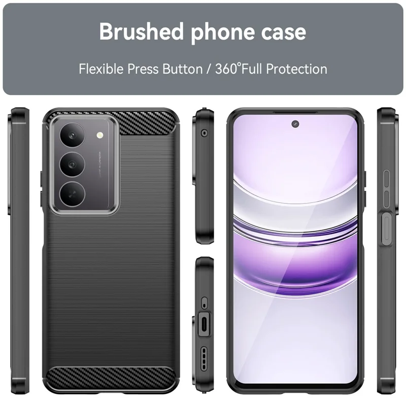 For Realme C75 4G / V60 Pro 5G / C75x Case Protective Phone Cover Carbon Fiber Texture Brushed - Black