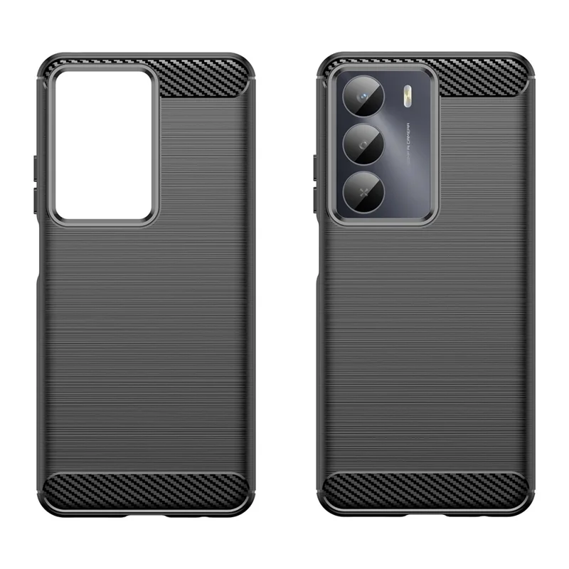 Capa para Realme 14x 5G / V70 5G / V70s 5G Proteção de Telefone com Textura de Fibra de Carbono Escovada - Preto
