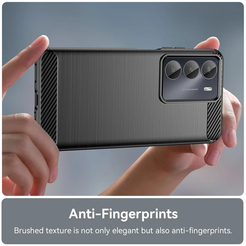 Capa para Realme 14x 5G / V70 5G / V70s 5G Proteção de Telefone com Textura de Fibra de Carbono Escovada - Preto