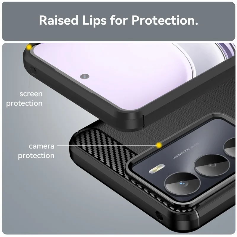 Capa para Realme 14x 5G / V70 5G / V70s 5G Proteção de Telefone com Textura de Fibra de Carbono Escovada - Preto