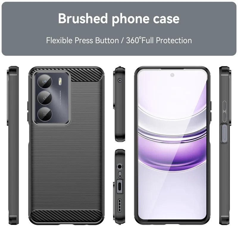 Capa para Realme 14x 5G / V70 5G / V70s 5G Proteção de Telefone com Textura de Fibra de Carbono Escovada - Preto