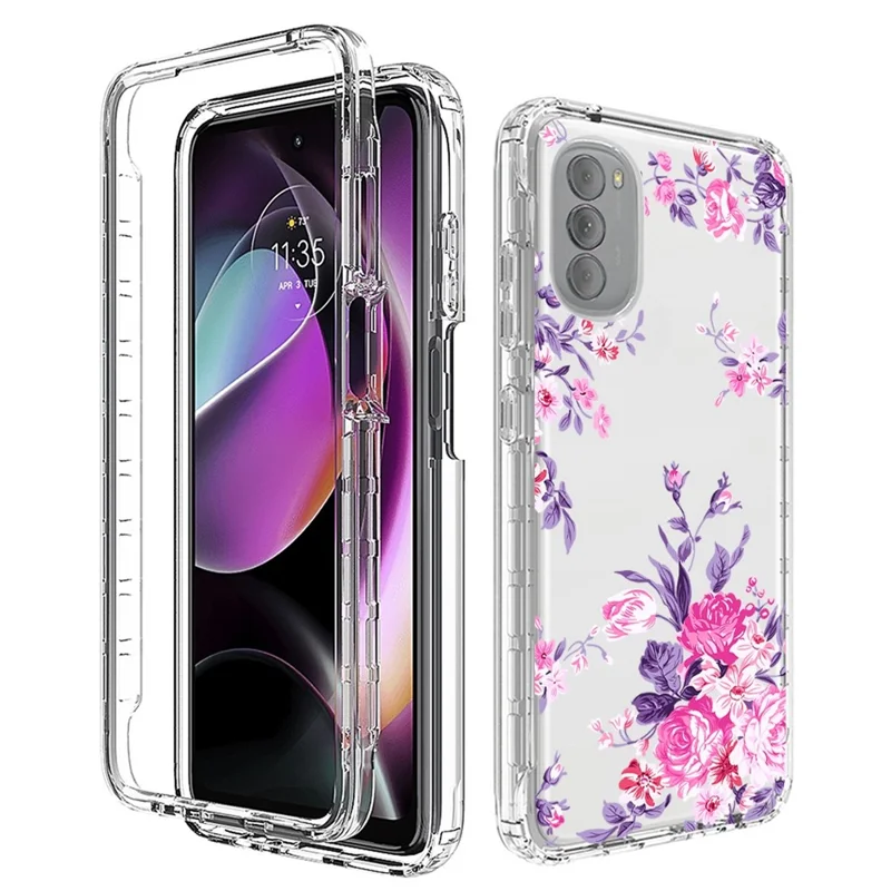 Transparent PC Frame + TPU Phone Case For Motorola Moto G 5G 2022, 2-in-1 Stylish Pattern Printing Cell Phone Protective Back Cover - Flower