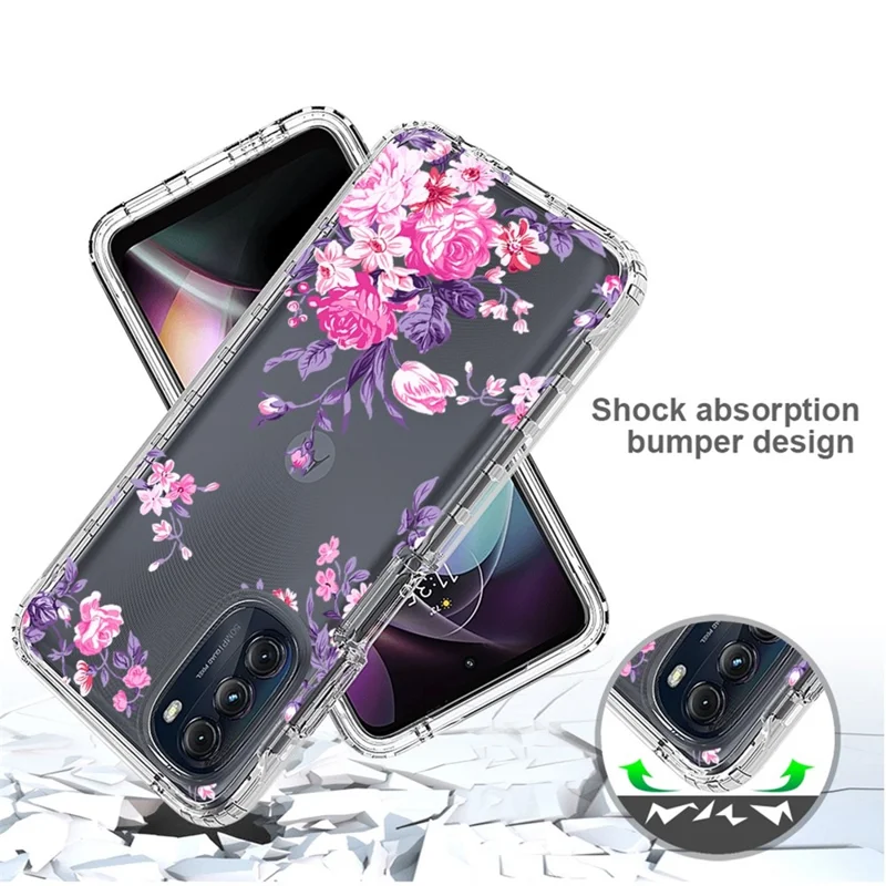 Transparent PC Frame + TPU Phone Case For Motorola Moto G 5G 2022, 2-in-1 Stylish Pattern Printing Cell Phone Protective Back Cover - Flower