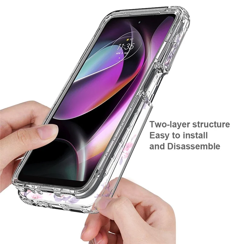 Transparent PC Frame + TPU Phone Case For Motorola Moto G 5G 2022, 2-in-1 Stylish Pattern Printing Cell Phone Protective Back Cover - Flower