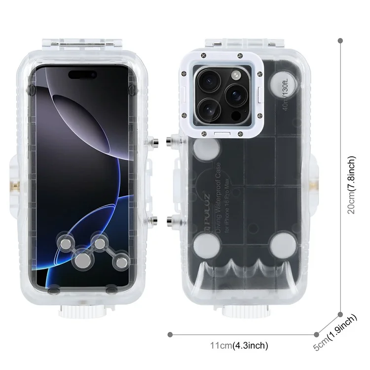 PULUZ PU9118 Per iPhone 16 Pro Max Vetro Temperato + Cover PC Impermeabile 40m Custodia Subacquea per Immersioni