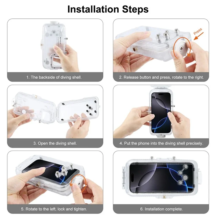 PULUZ PU9118 Per iPhone 16 Pro Max Vetro Temperato + Cover PC Impermeabile 40m Custodia Subacquea per Immersioni