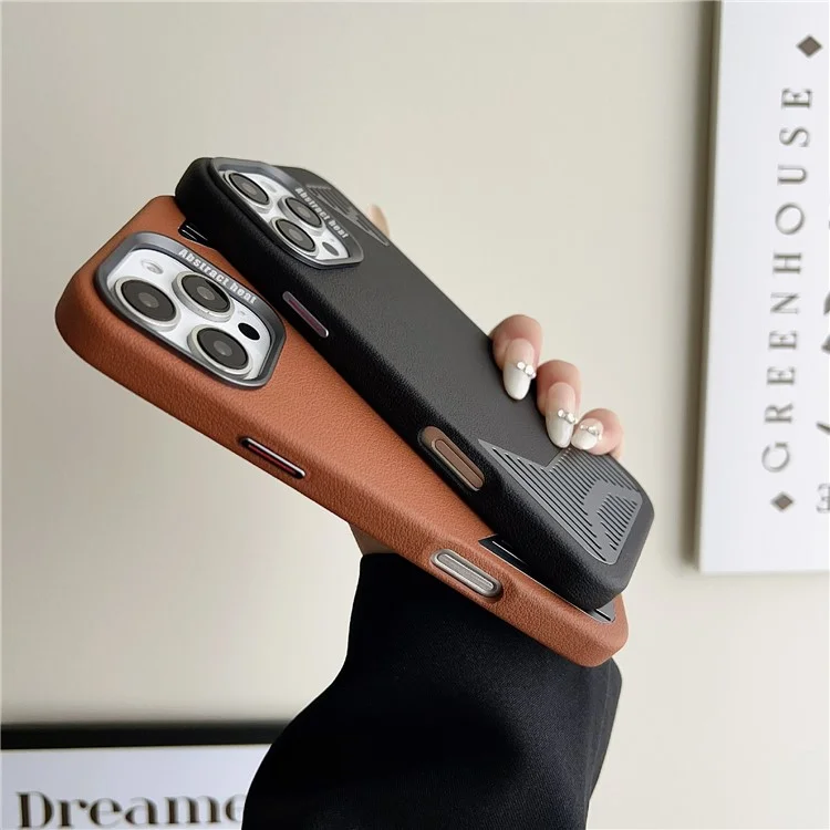 For iPhone 16 Pro Max Magnetic Case PU Leather Aluminium Alloy Heat Dissipation Phone Back Cover - Black