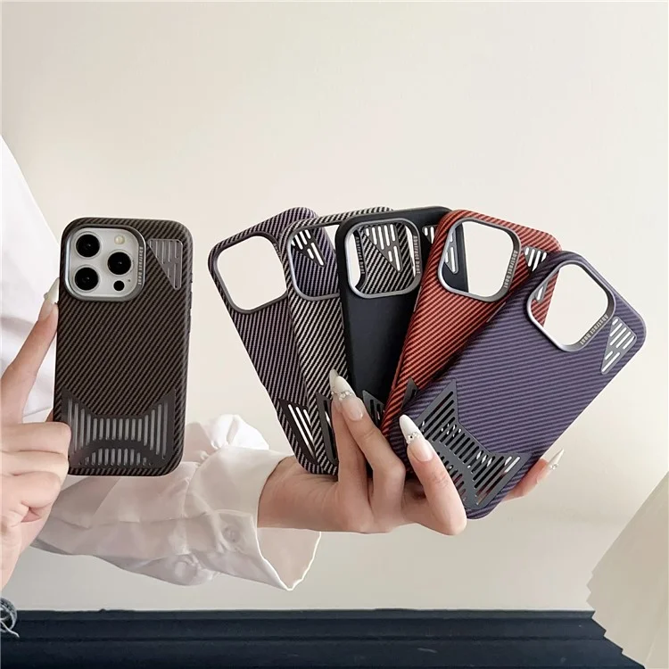 Für iPhone 16 Pro Max Hülle Kompatibel mit MagSafe Aluminium-Legierung Wärmeableitung Leder Handy Rückseite Schutzhülle - Lila