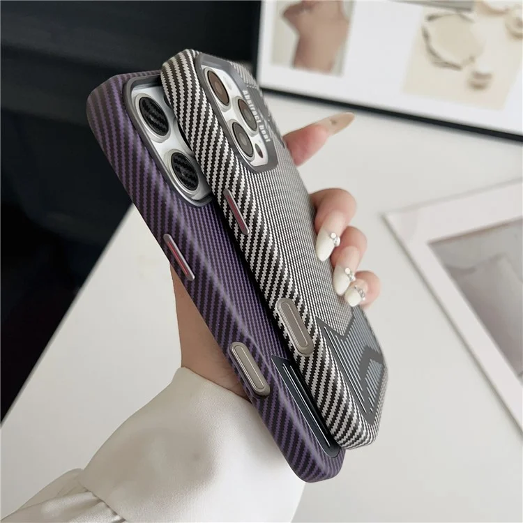 Für iPhone 16 Pro Hülle Kompatibel mit MagSafe Aluminium Legierung Wärmeableitung Leder Rückseite Handyhülle - Lila