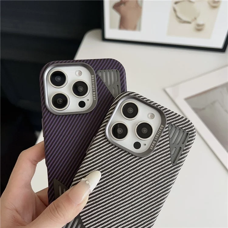 Für iPhone 16 Pro Hülle Kompatibel mit MagSafe Aluminium Legierung Wärmeableitung Leder Rückseite Handyhülle - Lila