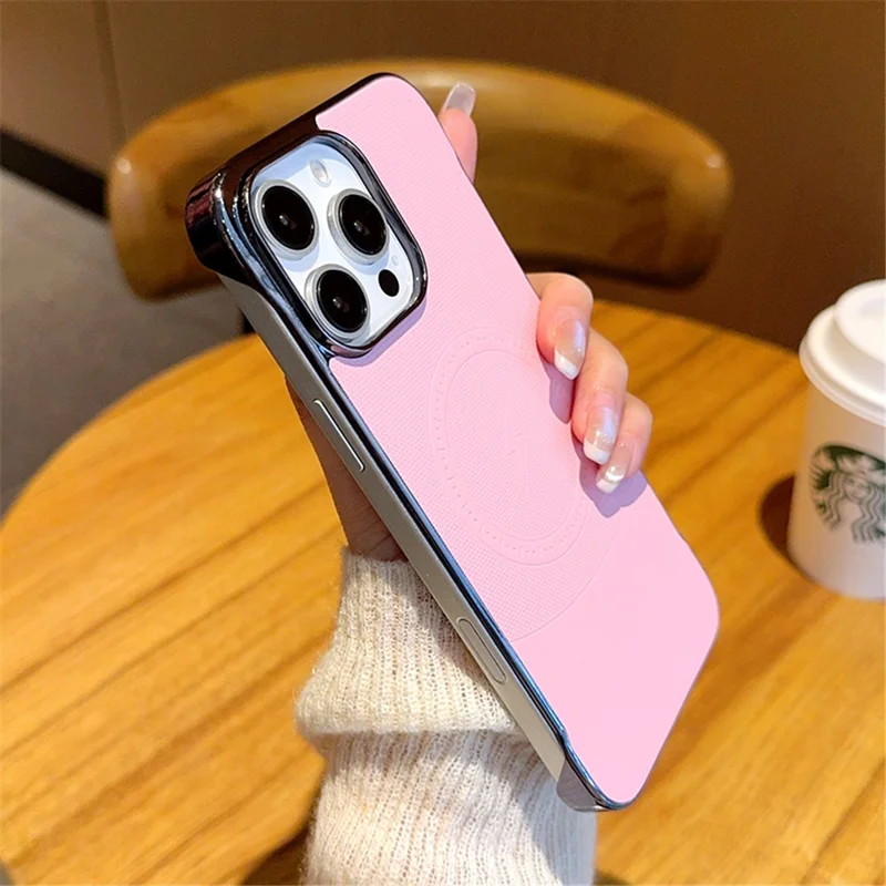 For iPhone 16 Pro Max Case Compatible with MagSafe Borderless PC + PU Leather Phone Back Cover - Pink