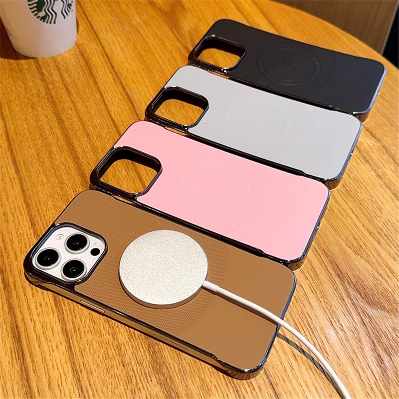 For iPhone 16 Pro Case Compatible with MagSafe Borderless PC + PU Leather Phone Back Cover - Pink