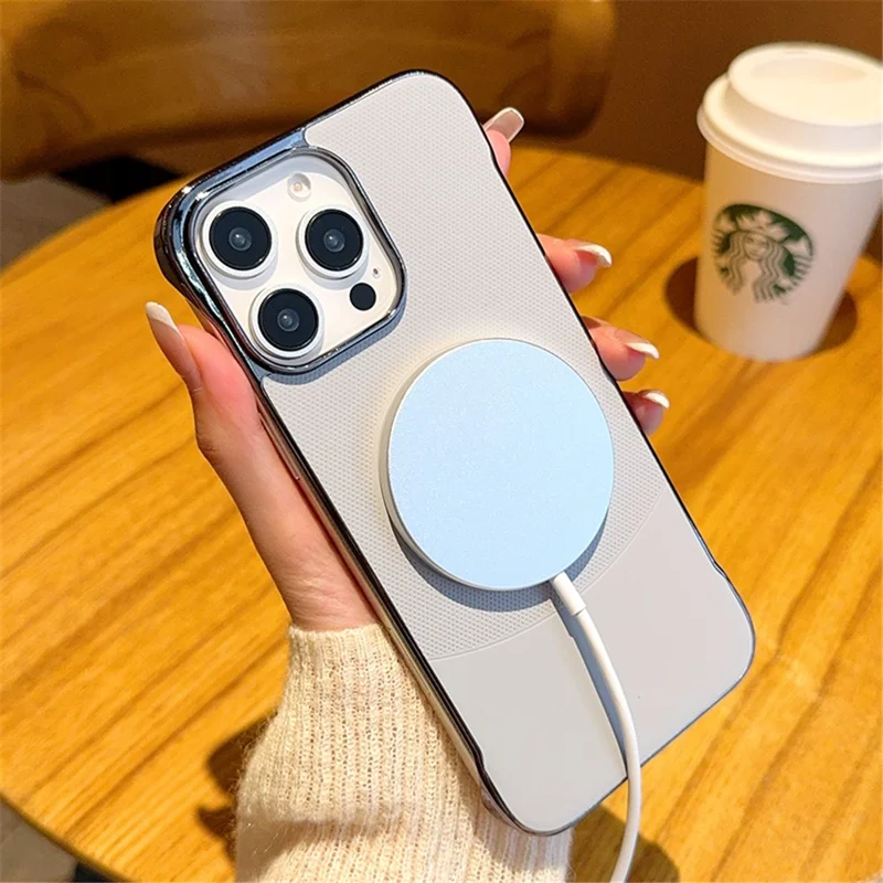 For iPhone 16 Pro Case Compatible with MagSafe Borderless PC + PU Leather Phone Back Cover - Grey