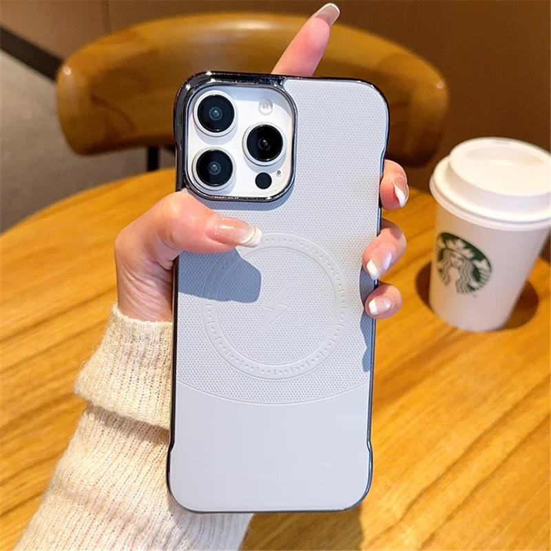 For iPhone 16 Pro Case Compatible with MagSafe Borderless PC + PU Leather Phone Back Cover - Grey