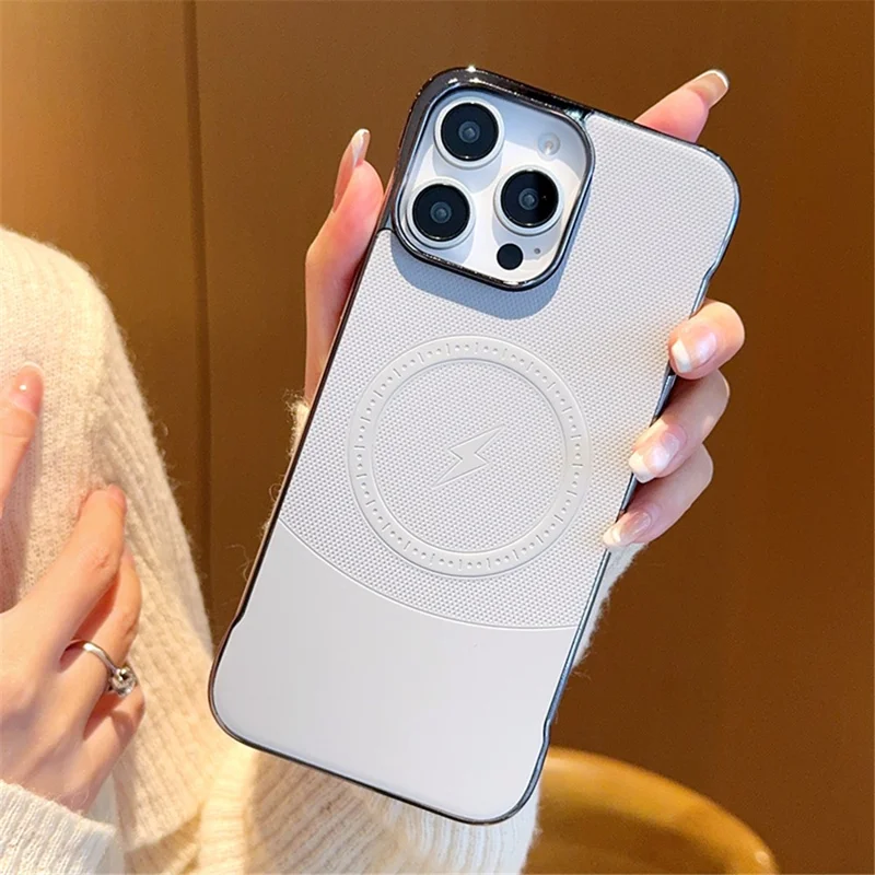For iPhone 16 Pro Case Compatible with MagSafe Borderless PC + PU Leather Phone Back Cover - Grey