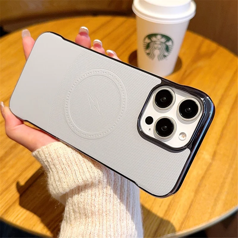 For iPhone 16 Pro Case Compatible with MagSafe Borderless PC + PU Leather Phone Back Cover - Grey