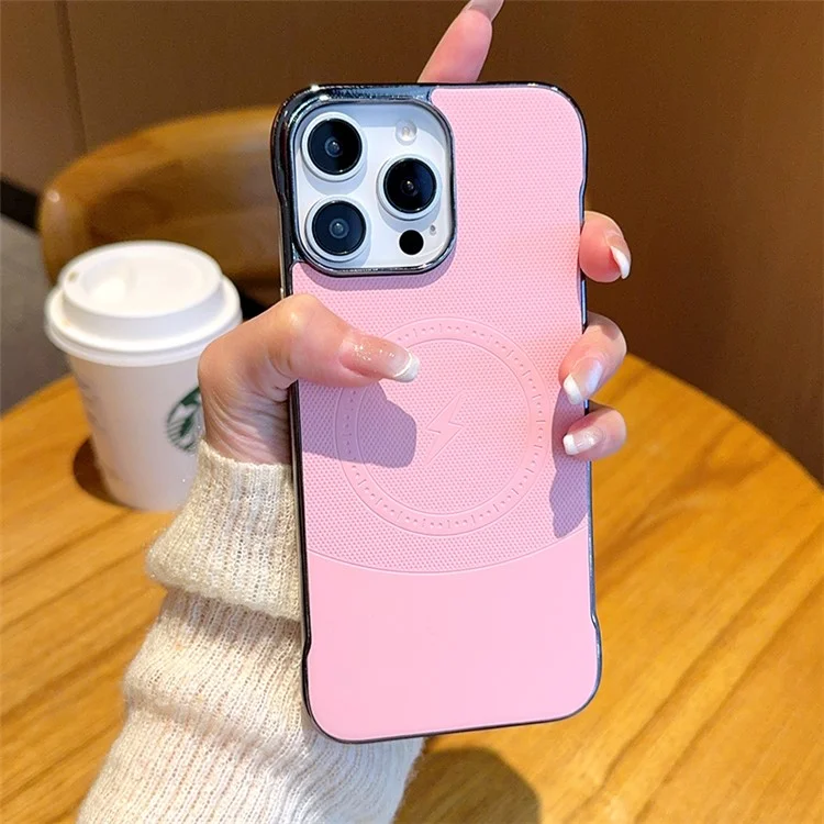 Funda para iPhone 15 Pro Max Compatible con MagSafe, Borde sin Marco, PC + Cuero PU, Carcasa Trasera - Rosa