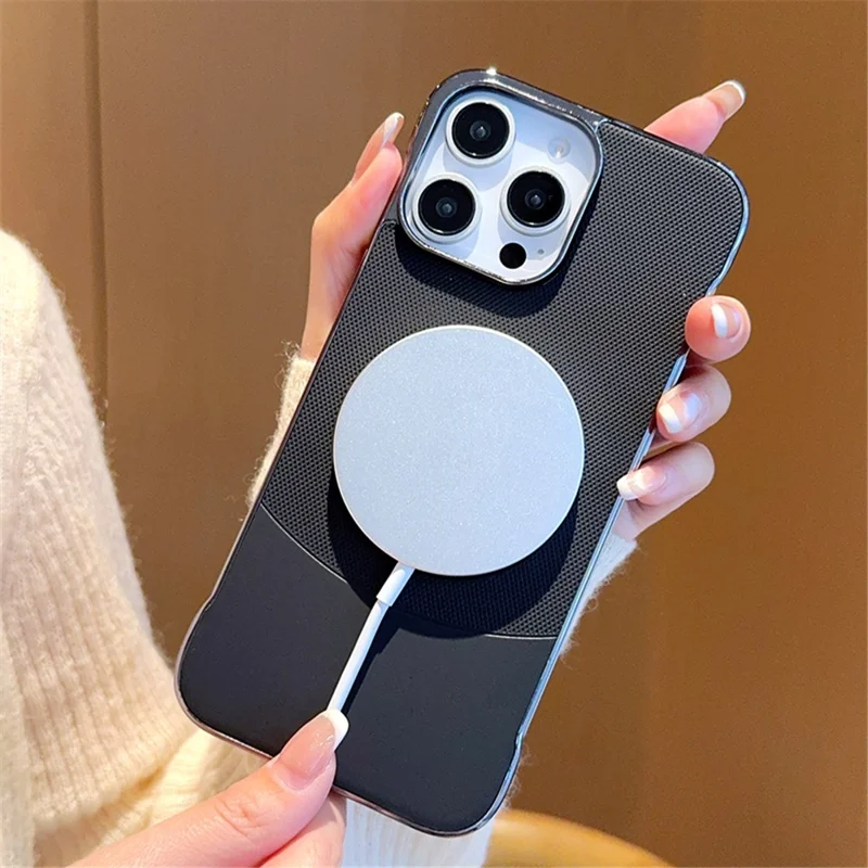 For iPhone 15 Pro Max Case Compatible with MagSafe Borderless PC + PU Leather Phone Back Cover - Black