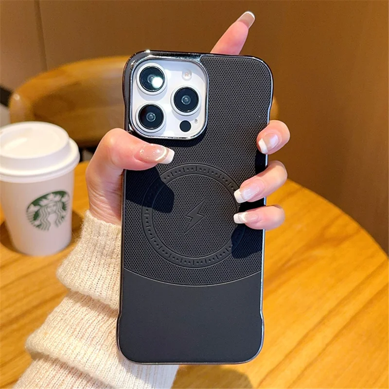 For iPhone 15 Pro Max Case Compatible with MagSafe Borderless PC + PU Leather Phone Back Cover - Black