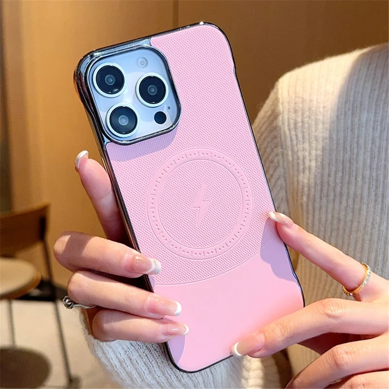 For iPhone 15 Pro Case Compatible with MagSafe Borderless PC + PU Leather Phone Back Cover - Pink