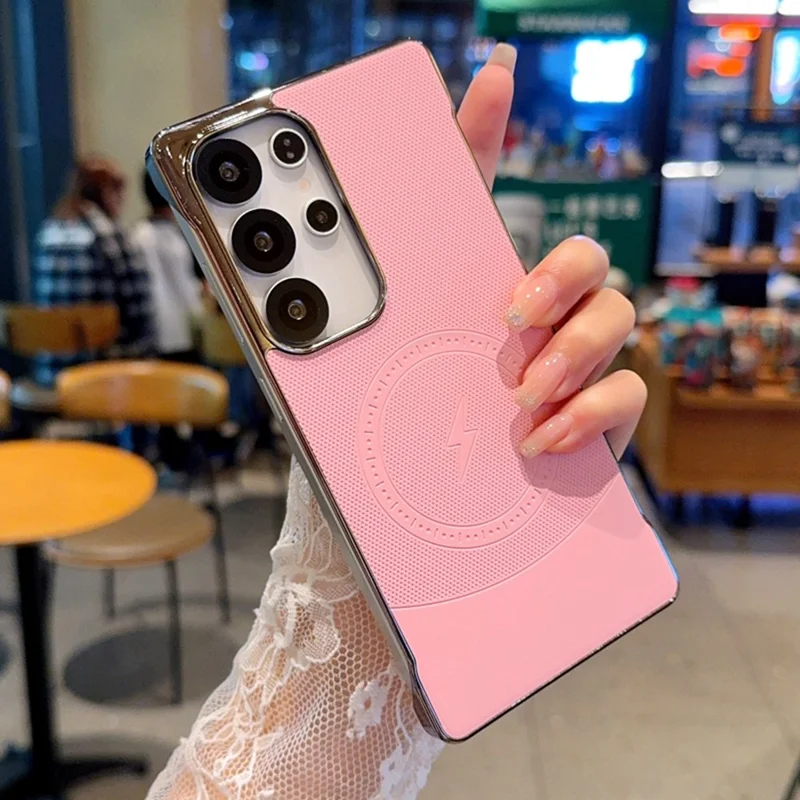 For Samsung Galaxy S25 Ultra Magnetic Case Borderless PC + PU Leather Phone Back Cover - Pink