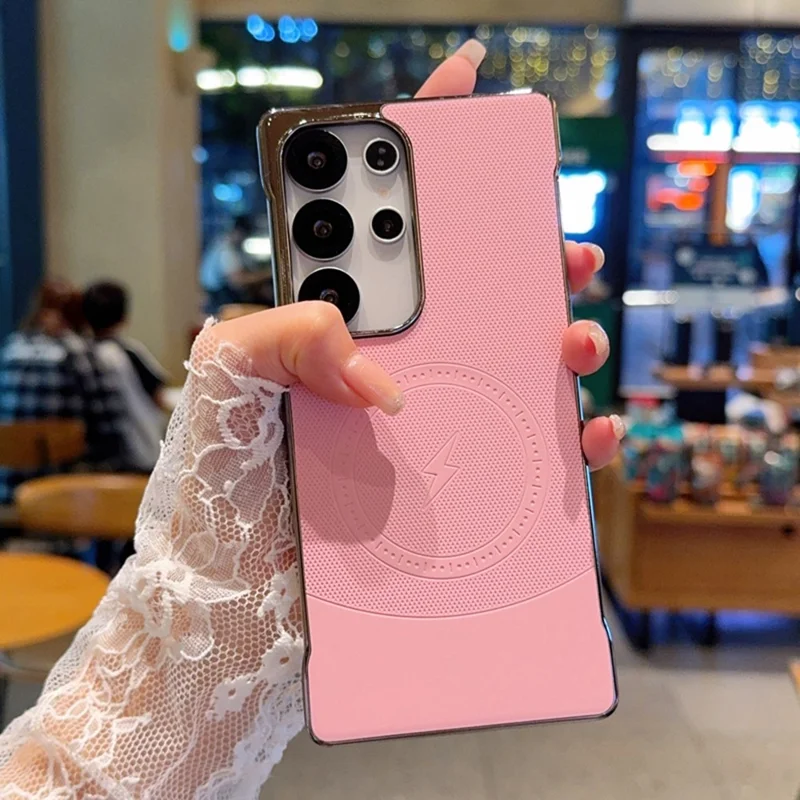 For Samsung Galaxy S25 Ultra Magnetic Case Borderless PC + PU Leather Phone Back Cover - Pink