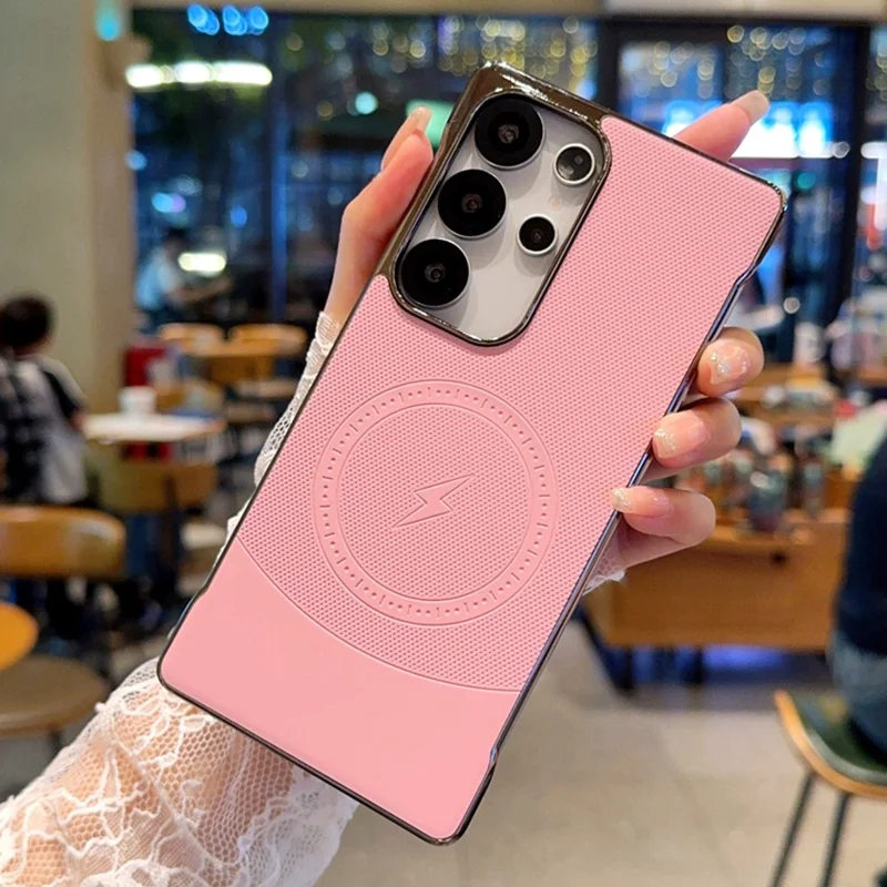 For Samsung Galaxy S25 Ultra Magnetic Case Borderless PC + PU Leather Phone Back Cover - Pink