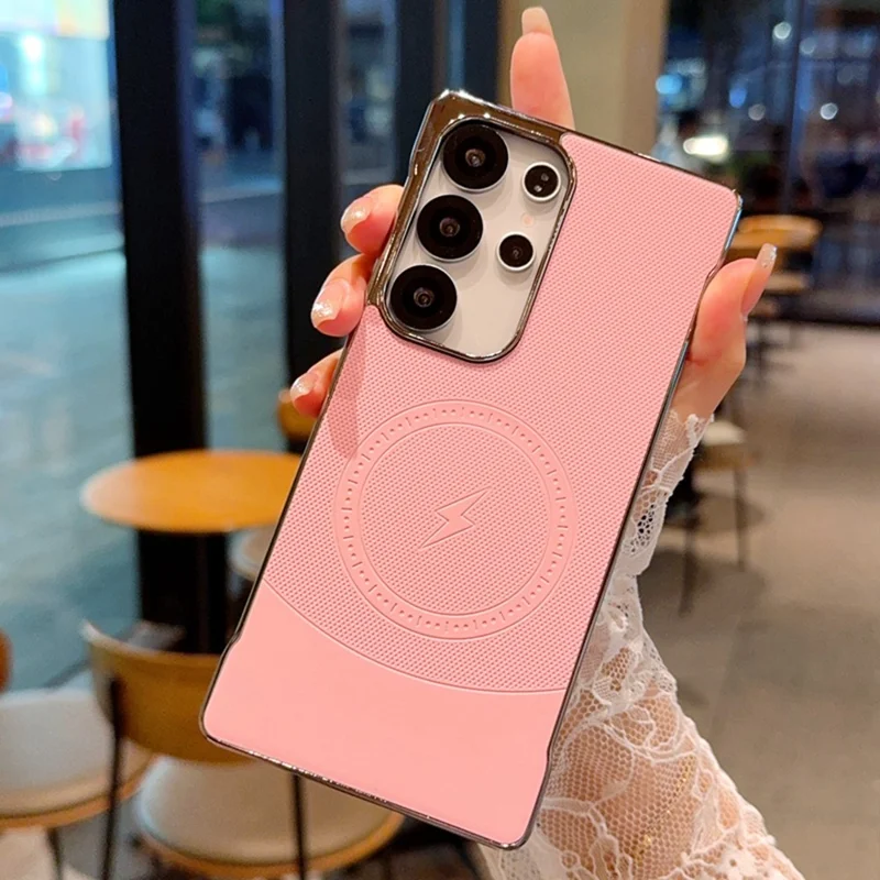 For Samsung Galaxy S25 Ultra Magnetic Case Borderless PC + PU Leather Phone Back Cover - Pink