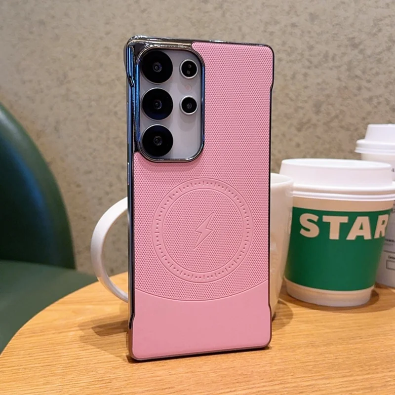 For Samsung Galaxy S25 Ultra Magnetic Case Borderless PC + PU Leather Phone Back Cover - Pink