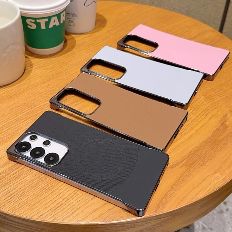 For Samsung Galaxy S25 Ultra Magnetic Case Borderless PC + PU Leather Phone Back Cover - Pink