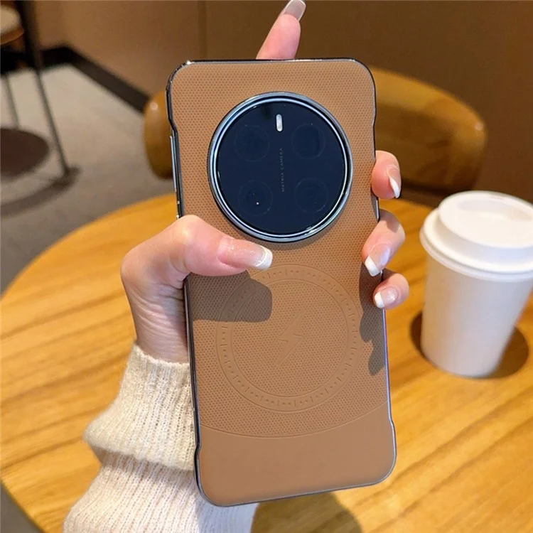 Funda para Honor Magic7 Pro 5G Compatible con MagSafe - Carcasa de PC sin bordes + Cuero PU para parte trasera del teléfono - Marrón