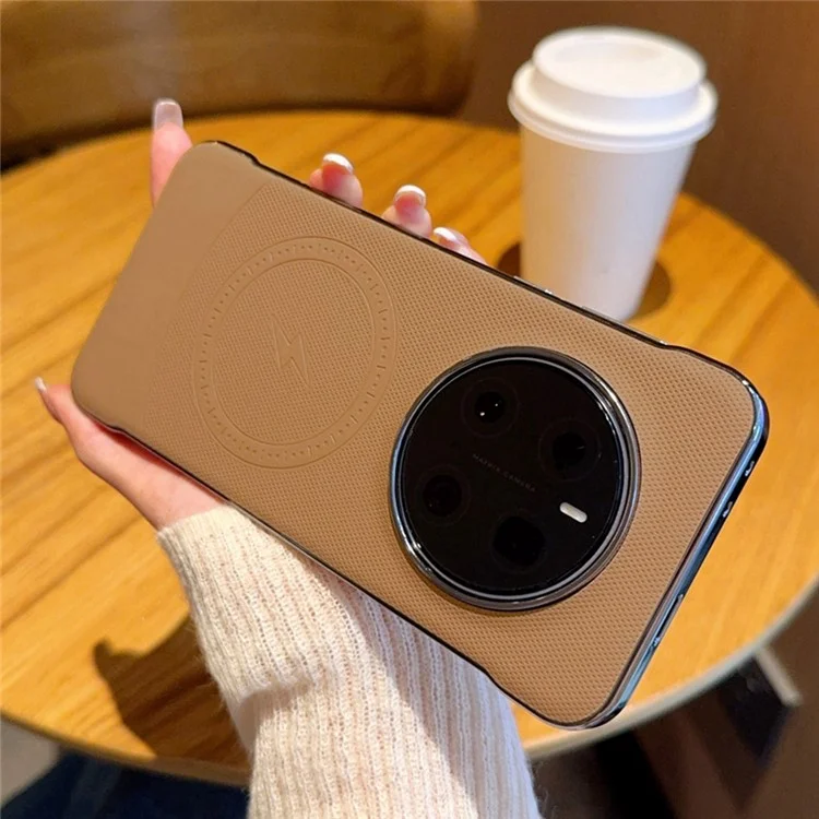Funda para Honor Magic7 Pro 5G Compatible con MagSafe - Carcasa de PC sin bordes + Cuero PU para parte trasera del teléfono - Marrón