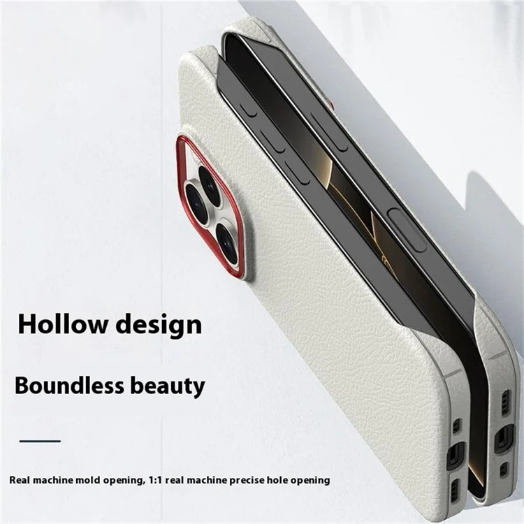 Coque pour iPhone 16 Pro Max, Étui Mince sans Bordure Antichoc, Texture Cuir, Coque Arrière en PC - Abricot