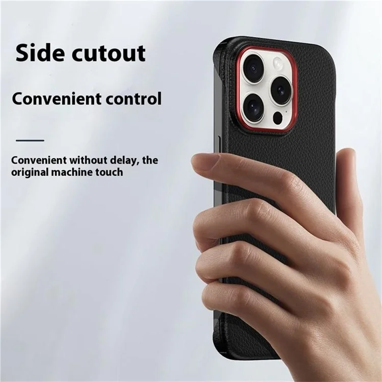 Coque pour iPhone 16 Pro Max, Étui Mince sans Bordure Antichoc, Texture Cuir, Coque Arrière en PC - Abricot