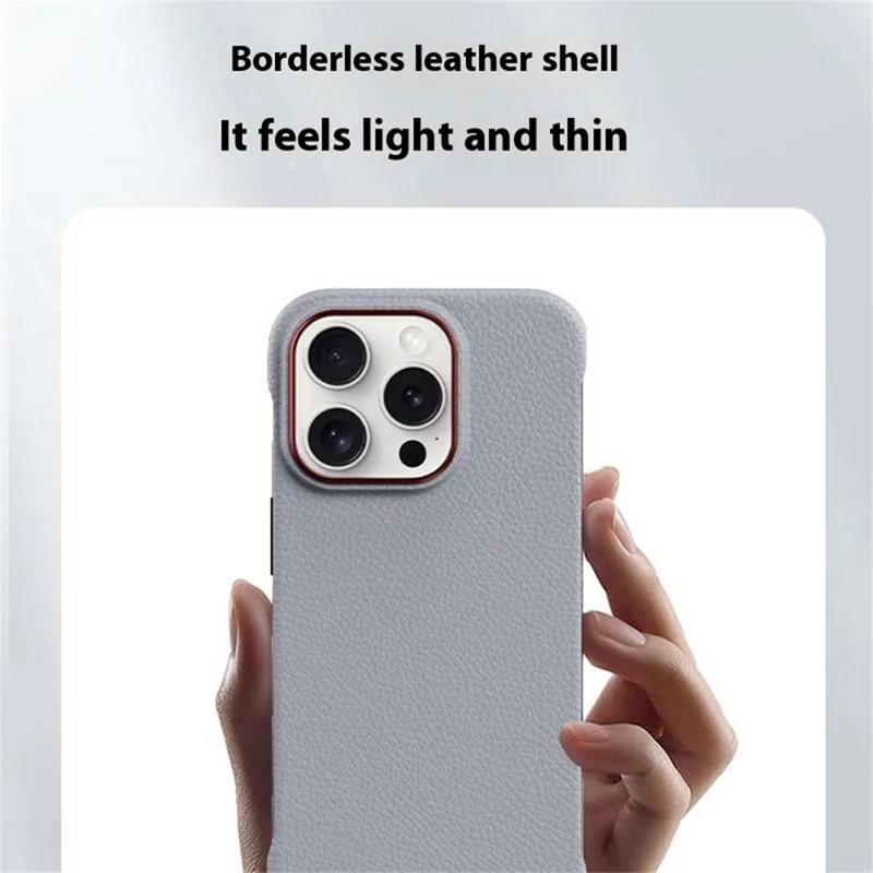 For iPhone 16 Pro Max Case Borderless Slim Anti Drop Leather Texture PC Phone Back Cover - Grey