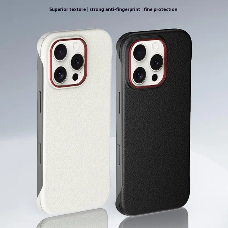 For iPhone 16 Pro Case Borderless Slim Anti Drop Leather Texture PC Phone Back Cover - Apricot
