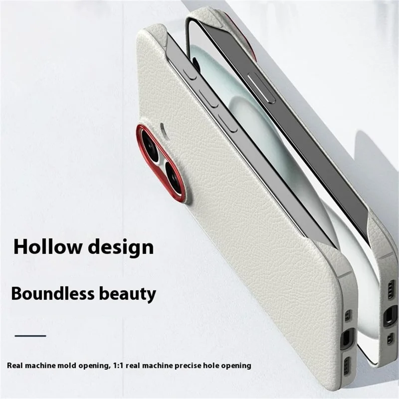 For iPhone 16 Case Borderless Slim Anti Drop Leather Texture PC Phone Back Cover - Apricot