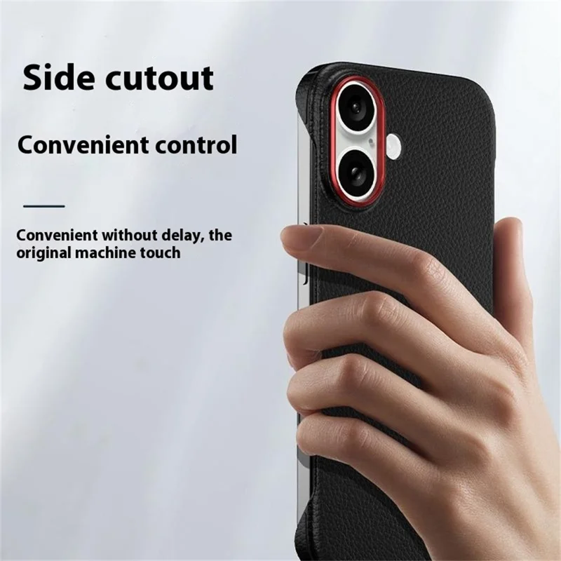 For iPhone 16 Case Borderless Slim Anti Drop Leather Texture PC Phone Back Cover - Apricot