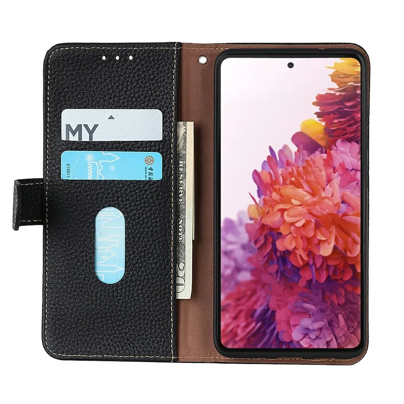 KHAZNEH Para iPhone 17 Capa de Couro Genuíno de Vaca com Textura de Couro de Lichia - Preto