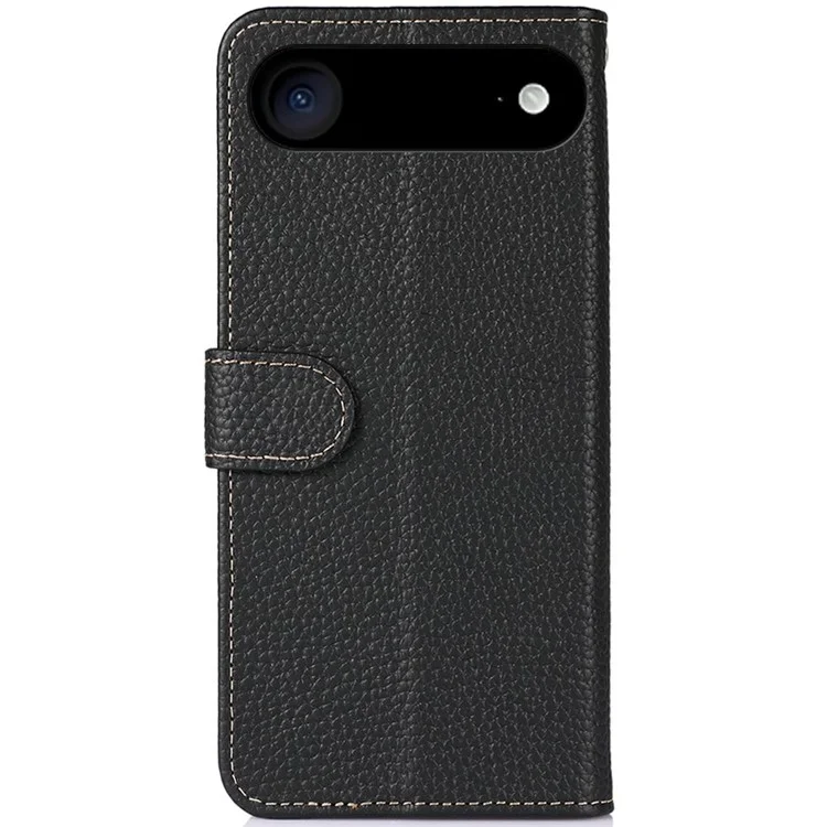 KHAZNEH For iPhone 17 Air Case Litchi Texture Genuine Cow Leather Flip Phone Cover - Black